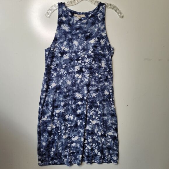 M ATHLETA HIGH NECK SLEEVELESS STRETCH BLUE WHITE ATHLETIC COASTAL DRESS MEDIUM - Picture 10 of 10